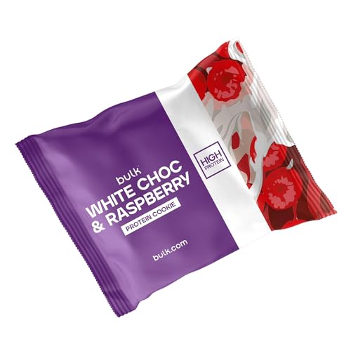 Bulk Biscotti sfusi ad alto contenuto proteico, cioccolato bianco e lampone, 75 g, confezione da 12, la confezione può variare