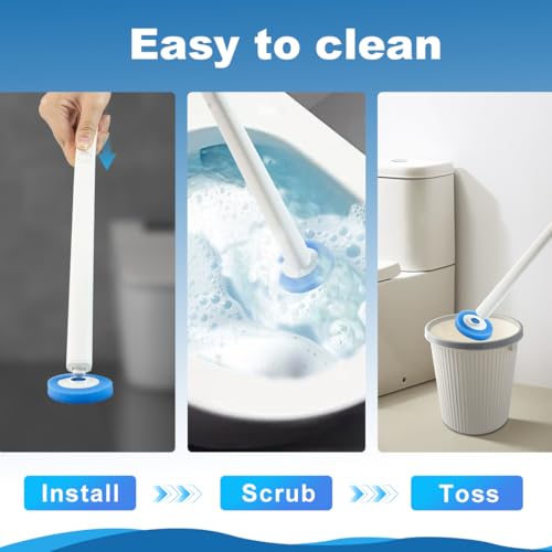 Image of CQT Disposable Toilet Bowl Brush with Toilet Wand 10 Refill Heads, Toilet Bowl Cleaner Wands,Toilet Cleaning System Starter Kit(Wand+10 Refills)