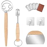 Danish Dough Whisk Set - Mixoo Large Double Eye Bread Mixer Set with Stainless Steel Dough Bench...