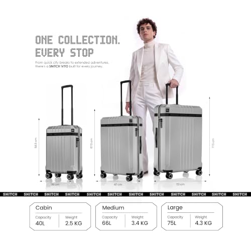 Image of SNITCH VITTO 2-Piece Set Light Grey Polycarbonate Hard Travel Suitcase - Luggage Trolley & Luggage with 8 Wheels, Premium Lock, Wet Pouch & Free Shoe Bag