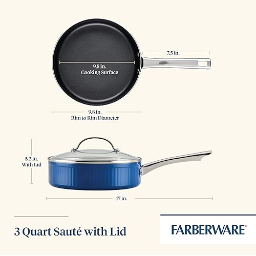 Farberware Style Nonstick Cookware Saute Pan with Lid, Dishwasher Safe, 3 Quart - Blue - image 2
