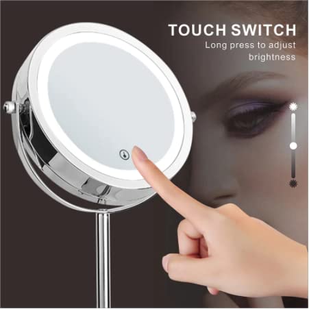 Miroir grossissant éclairé chromé avec fixation murale solide