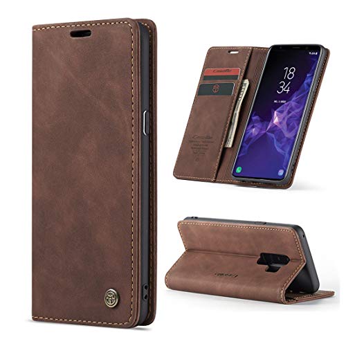 yanzi Funda para Samsung Galaxy S9 Plus Funda Carcasa Silicone Case Samsung Galaxy S9 Plus Funda Protectora Café móvil Cover Libro Caso Cubierta Magnética Billetera Cuero PU S9 Plus Carcasa