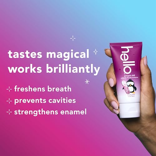 Image of Hello Penguin Chill Kids Toothpaste with Fluoride, Kids Mint Toothpaste with Cherry Flavor, Freshens Breath and Helps Prevent Cavities, Strengthens Enamel, SLS Free, 4.2 oz Tube (Pack of 3)