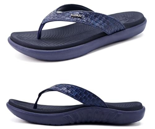 Image of KuaiLu Womens Flip Flops Arch Support Yoga Mat Cushioned Thong Sandals | Ladies Comfortable Walking Slides For Plantar Fasciitis Slip On Indoor Outdoor For Summer
