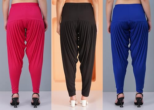 Image of Buy That Trendz Combo Offer (Pack of 3) Cotton Viscose Lycra Dhoti Patiyala Salwar Harem Bottoms Pants for Womens (White, Maroon, Black)