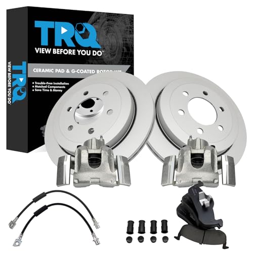 Image of TRQ Rear Brake Pad & Rotor Kit Ceramic Premium G-Coated Compatible with 2007-2017 Ford Expedition Lincoln Navigator