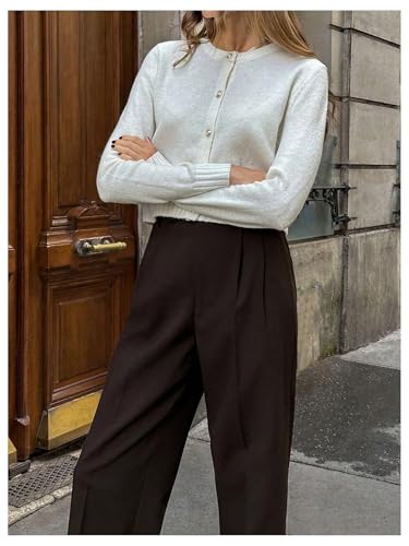 SweatyRocks Women's Button Up Cropped Cardigan Sweater Crewneck Long Sleeve Knit Outwear4