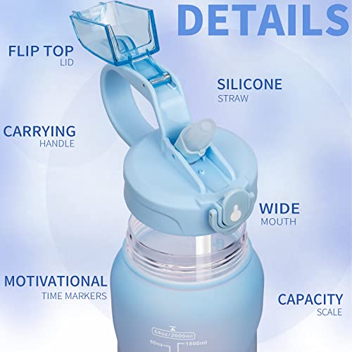 DEARRAY Borraccia 2 litri con Cannuccia, Bottiglia...