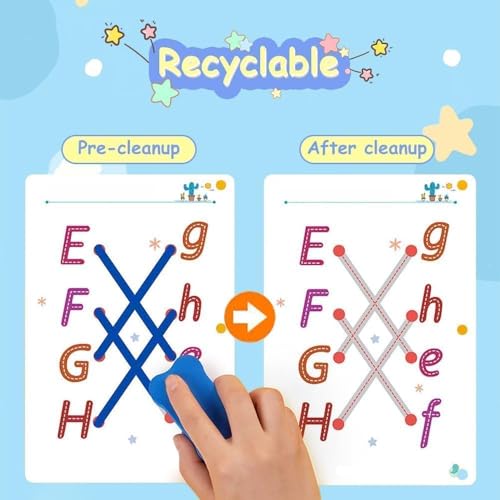 Image of RECLUSE Dry Erase Tracing Book for Kids 64 Pcs Reusable Writing Cards, ABC Alphabet,123 Numbers, Addition,Dot-to-Dot,Pencil Control Worksheets Educational Activity Kit for Kindergarten,Nursery & LKG