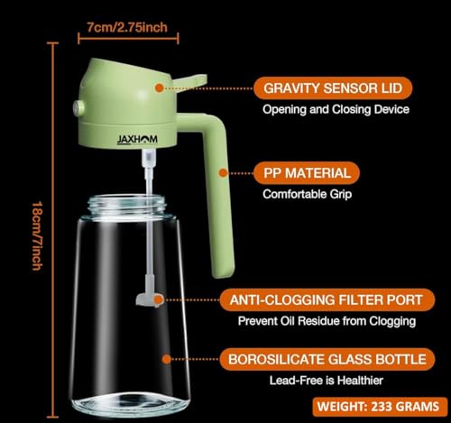Image of JAXHOM Glass Oil Sprayer and Dispenser Bottle, 500ml Capacity, 2-in-1 Design (Black)