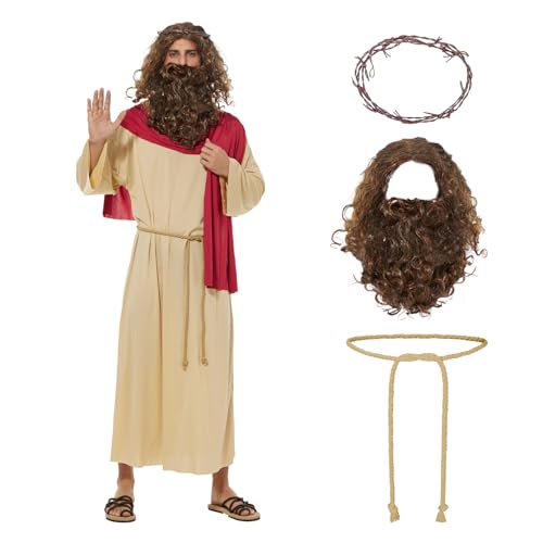 EraSpooky Costume de jésus pour adultes Robe de Saint religieuse biblique pour hommes jeu de rôle pour fête d'halloween