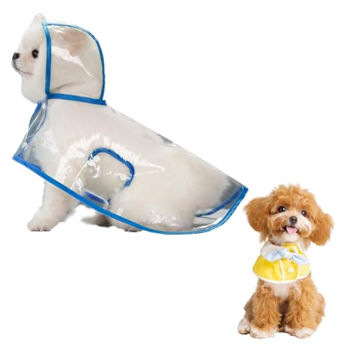 犬 レインコート 犬 カッパ 犬服 ペット 雨具 可愛い ペットレインコート フード付き 着脱簡単 梅雨対策 通気 防雪 防水 防塵 汚れ防止 風よけ寒さ対策 耐久性 快適 軽量 携帯便利 散歩 小中型犬 (青, L)