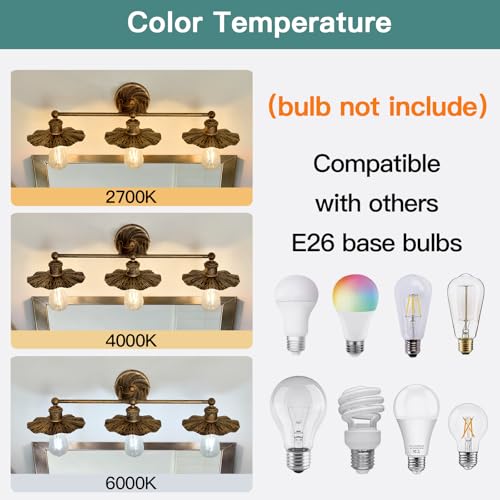 Image of ZGLAOJT 3 Light Vintage Vanity Light Oil Rubbed Bronze Bathroom Light Fixtures Over Mirror.