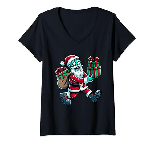 Cute Comic Zombie Santa Claus V-Neck T-Shirt