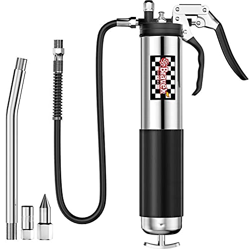 Bravex Grease Gun, Heavy Duty Pistol Grip Grease Gun Set 14oz with 18 Inch Flex Hose,6000 PSI …