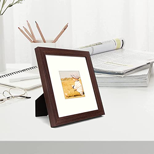 Golden State Art, 8X8 Picture Frames, Displays 4X4 With Mat Or 8X8 Without Mat, Composite Wood Glass Frame For Wall & Tabletop (2-Pack, Brown) #TOP1