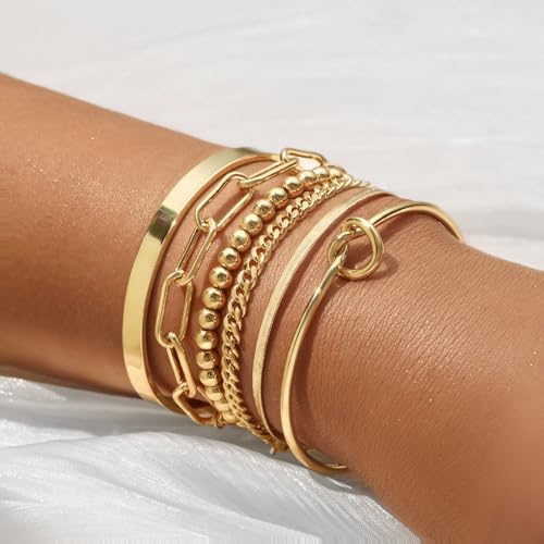 JECOMY Elegant 14K Gold Bracelet Set for Women – Waterproof, Stackable, and Adjustable – Perfect for Every Occasion - Image 3