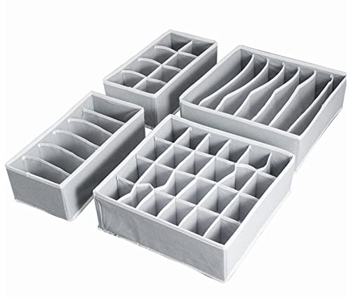 Ticent & Co. Drawer Organiser Dividers - Collapsible Bra Underwear Closet Dividers and Foldable Storage Box for Socks, Neck Ties, Scarves, and Handkerchiefs, Set of 4