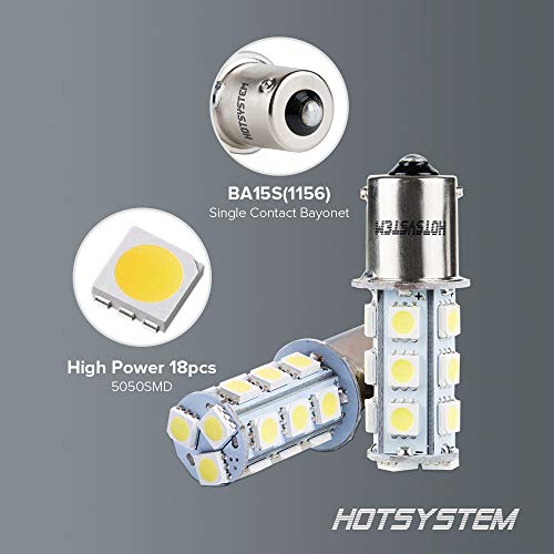HOTSYSTEM LED Light Bulbs 1156 1141 7506 P21W BA15S 18-5050SMD for Car RV SUV Camper Trailer Trunk Interior Reversing Backup Tail Turn Signal Corner Parking Side Marker Lights(Cool White,Pack of 6)
