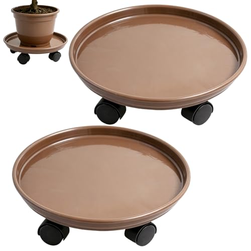Support à plantes roulettes Ø30cm avec soucoupe d'eau pour pot - 2