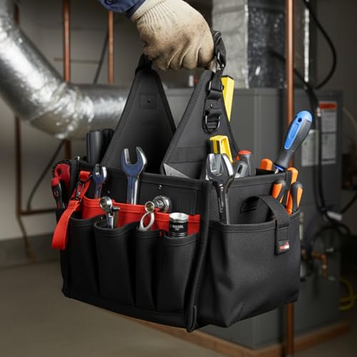 Image of MELOTOUGH Electrical and Maintenance Tool Carrier | Large 24 Pockets, Tool Pouch, Tote Bag With Waterproof Base, Open-Top Design, Dual Handles, Idea for Electrician Technicians