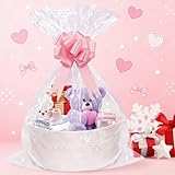 SelfTek Gift Basket Hamper Kit - Hamper Baskets for Gifts Empty with White Rope Basket, Cellophane Wrap, Raffia & Bows Complete DIY Hampers Set for Baby Shower, Birthday, Wedding Gifts - Image 5