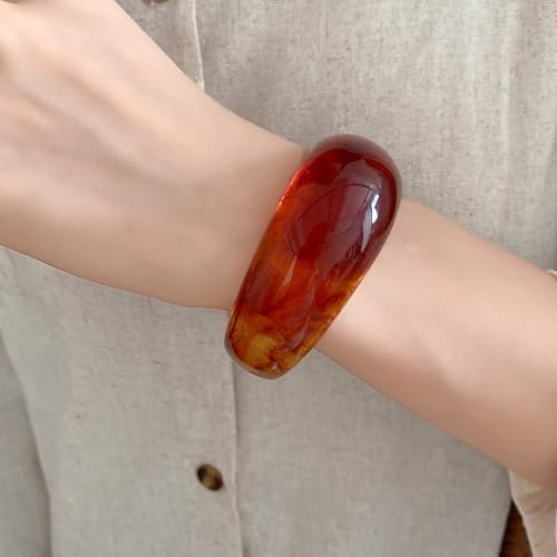 Image of 1Pc Resin Wide Round Bangle Bracelets Minimalist Jewelry for Women Geometric Bohemian Colorful Wrap Bracelet Elegant Round Acrylic Holiady Chunky Thick Bracelet