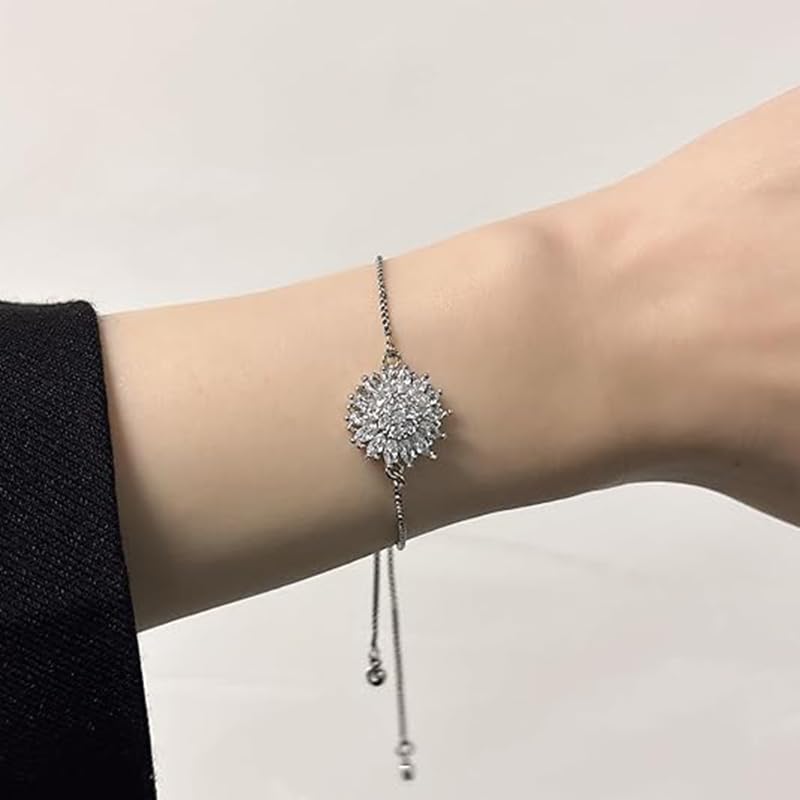 Rotating Sunflower Bracelet 7 inches-8 inches Shiny Flower Anxiety Bracelet Square Crystal Zircon Sunflower Declaration Jewelry Accessories3