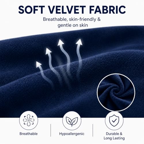 Image of Restify Premium Memory Foam Travel Neck Pillow | Soft Velvet U Shape Neck Support Cushion for Flight, Airplane, Car & Office Travel | Portable Pillow for Men & Women | Navy Blue