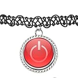 Arthwick Store Vector Illustration of a Red Power Button Choker Pendant Charm Necklace