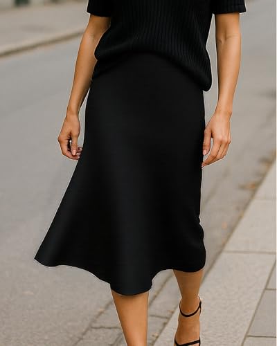 Skirts for Women Satin High Waisted Flared A-line Silk Midi Dress