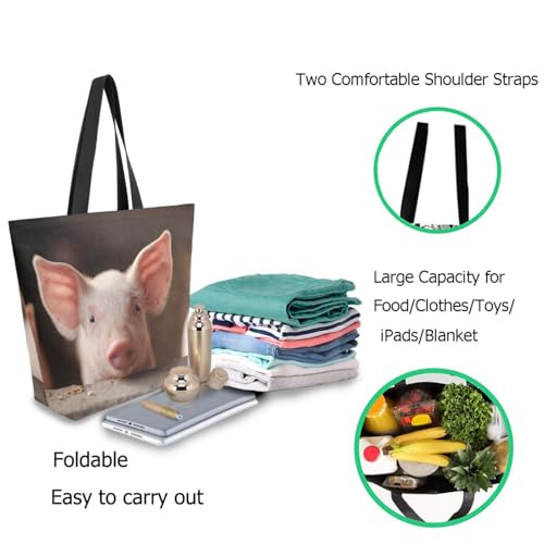 Pigsty Funny Piggy Extra Large Canvas Gym Shoulder Tote,Durable Daily Reusable Top Handle Bag for Mens Womens Yoga Weekender Picnic Beach Travel Market Shopping2