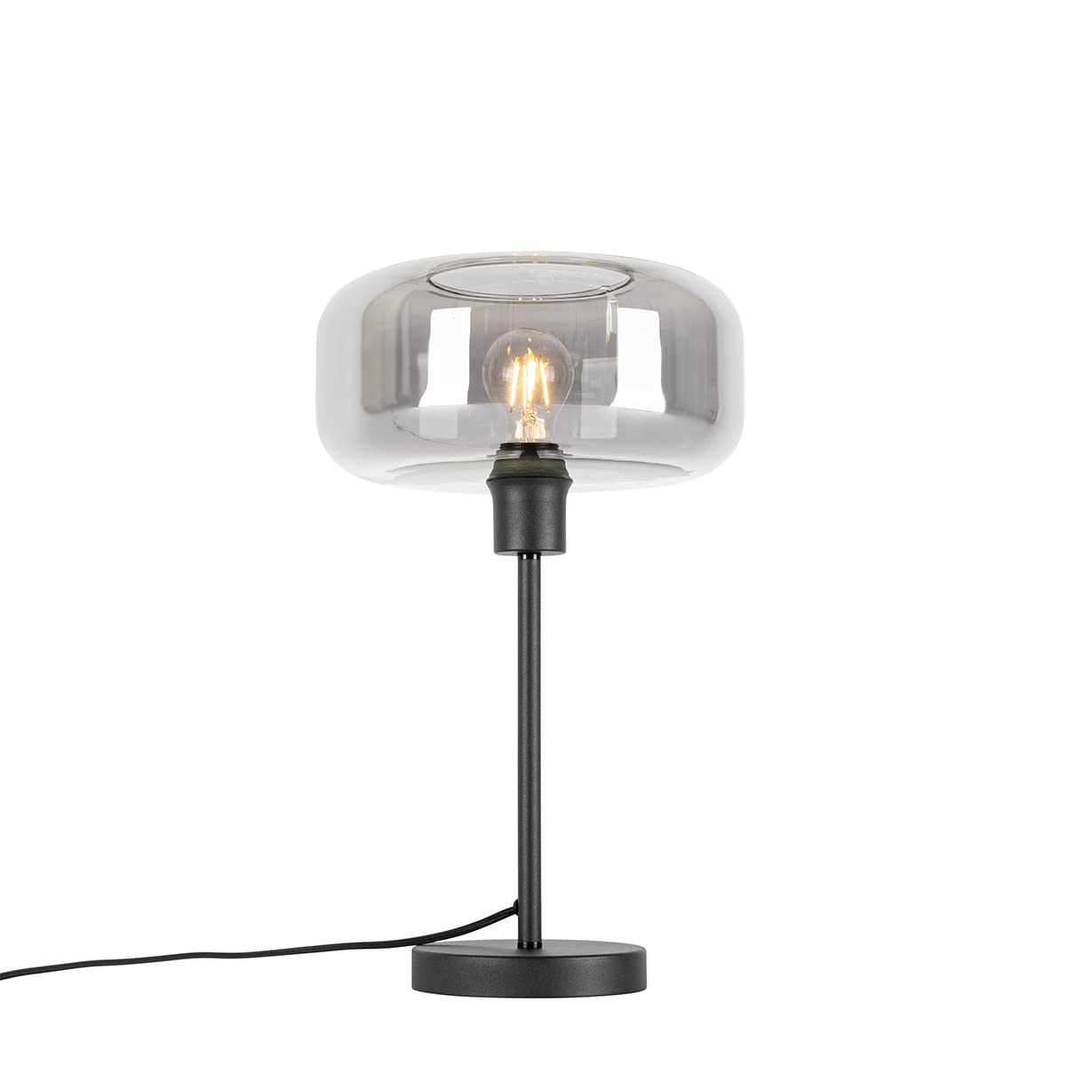 QAZQA Art Déco Lámpara de mesa art deco negra con cristal ahumado - Bizle/​Acero Redonda Adecuado para LED Max. 1 x 25 Watt