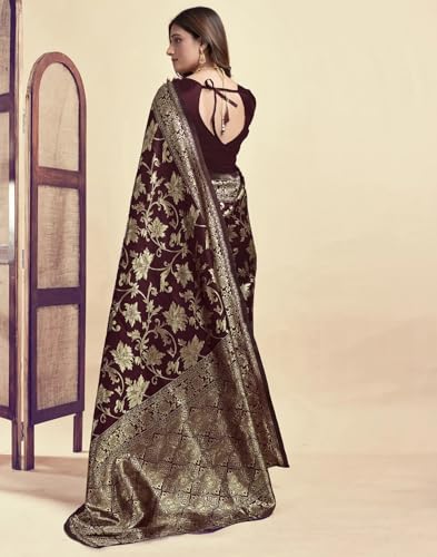 Image of Women's Banarasi Saree Pure Kanjivaram Silk Saree Soft Design Wear Pattu Sarees Cotton With Blouse Piece Kanchipuram for Wedding new ladies sadi