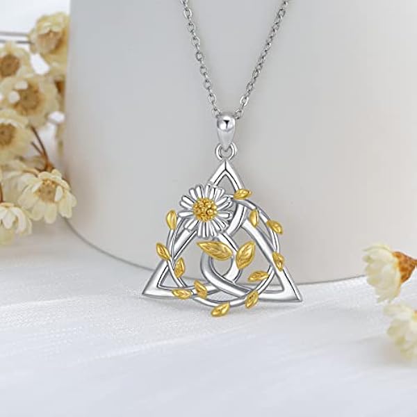 ABIGY Collar celta de plata de ley con colgante de nudo celta para mujeres y niñas irlandesas celtas margaritas collar celta joyería regalo de cumpleaños, Plata esterlina, No es una piedra preciosa