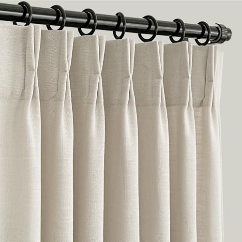 Linen Pinch Pleat Curtains 84 inches Long 2 Panels for Living Room Track System Light Filtering Semi Sheer Pinched Pleated Curtain Memory Trained with Hooks Neutral Thick Oatmeal Linen Drapes Apricot