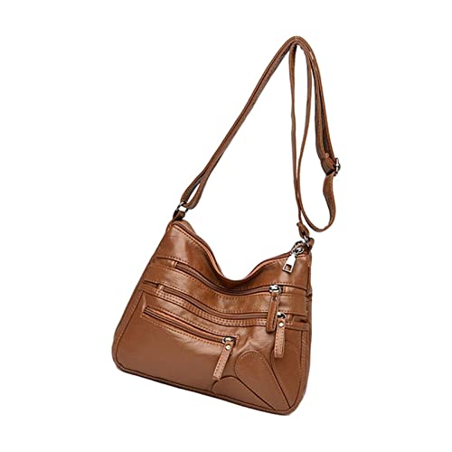 Sac à bandoulière femme pour déplacement et shopping, sac multi-poches en cuir doux