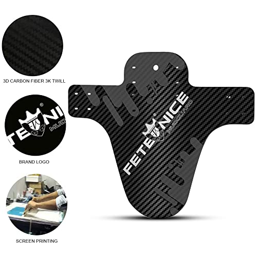 FETESNICE 3D Carbon Fibre MTB Mudguard Set - Thickened 0.8mm PP, Front & Rear Bike Fender Kit for Mountain Bikes (20-29”) - Image 4