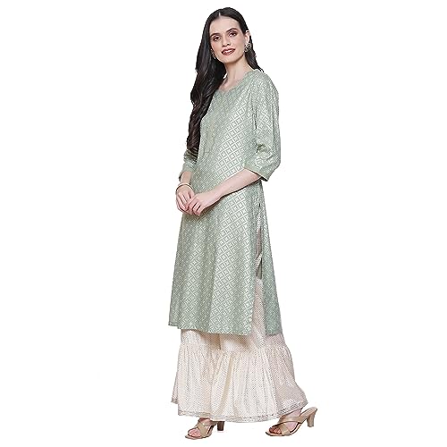 Image of Rangriti Sage Green Liva Straight Printed Kurta for Women