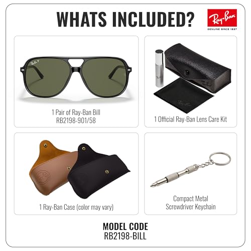 Image of Ray-Ban RB2198 BILL Square Shaped Sunglasses for Men & Women with Official RAYBAN Eyewear Kit