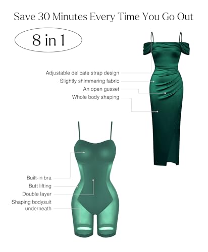 Image of Popilush Wedding Guest Dresses for Women Off Shoulder Shapewear Maxi | Multi-Way Wear, Built in Bra, Light Tummy Control, Ruched Satin Formal Cocktail Evening Bridesmaid Dress