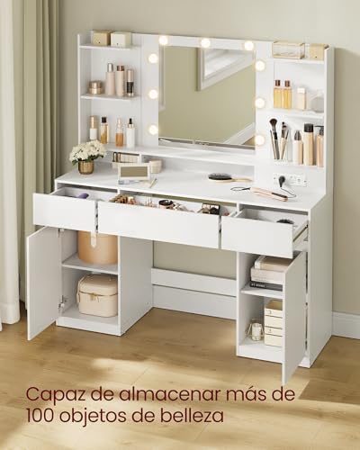 Miniatura 4 de VASAGLE Tocador con Espejo LED, Montaje sin Herramientas, 3 Cajones