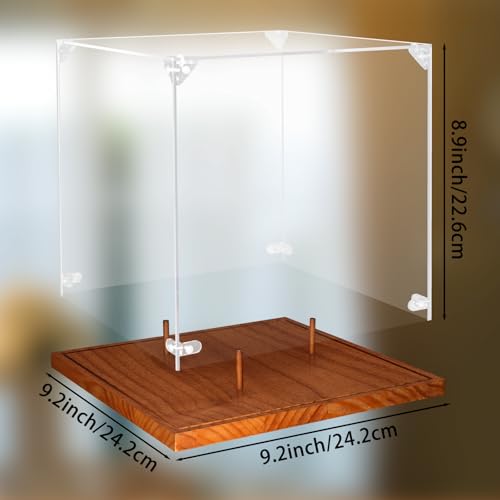 Image of Hooqict Soccer Ball Display Case Clear Acrylic 9 inch Full Size with Solid Wood Base UV Protected Soccer Ball Case Holder Display Stand Square Box for Sports Collections Autographed Ball Memorabilia Gifts