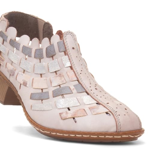 Image of Rieker 46778 Sina Women's Heels - Sling-Backs, Leather Upper, Hand-Woven Design, Anti-Stress Comfort, Flexible Sole, Secure Fit, and Timeless Everyday Style