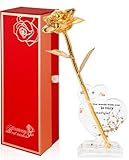 24k Gold Dipped Real Rose- Forever Long Stem 24k Gold Rose,Golden Rose Gifts for Her/Girlfriend/Women/Wife/Mom on Valentines Day Birthday Anniversary Mother's Day