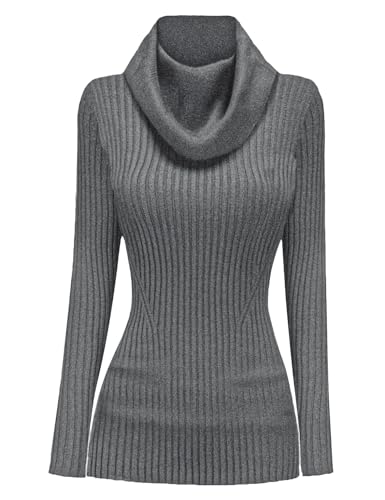 Image of v28 Women's Stretchable Cowl Neck Knit Long Sleeve Slim Fit Bodycon Sexy Sweater