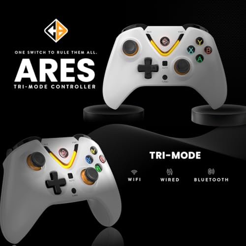 Image of Cosmic Byte Ares Tri-Mode Wireless, Bluetooth, Wired Controller for PC - 2.4GHz, Bluetooth, USB-C Wired, Hall Effect Joysticks, Hall Effect Triggers, Turbo, Auto Turbo, Dual Vibration with levels (White)