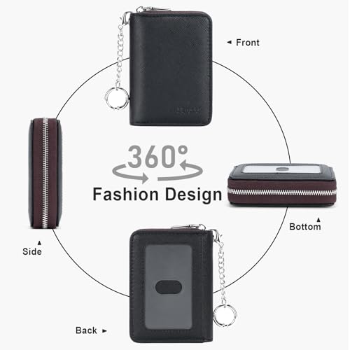 Image of Mayski Credit Card Holder, Zipper Credit Card Wallet for Women, Small Accordion Card Cases Holder, KeyChain Wallet, Business Card Holder, Black