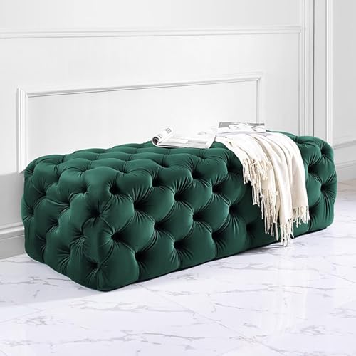 Tabouret Ottoman en cuir vert avec rangement | 100x45x42 cm